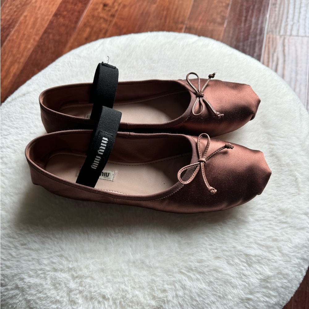 Miu Miu Satin Ballerinas Cocoa Brown IT 37,5 US 7,5 - Picture 3 of 13